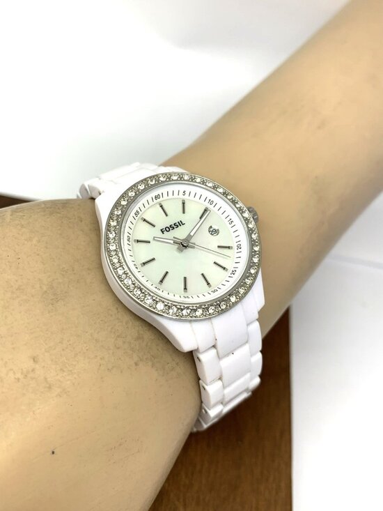 Fossil Women\'s Watch ES2437 Quartz Mother of Pearl Dial White Resin Band 30mm main image 12